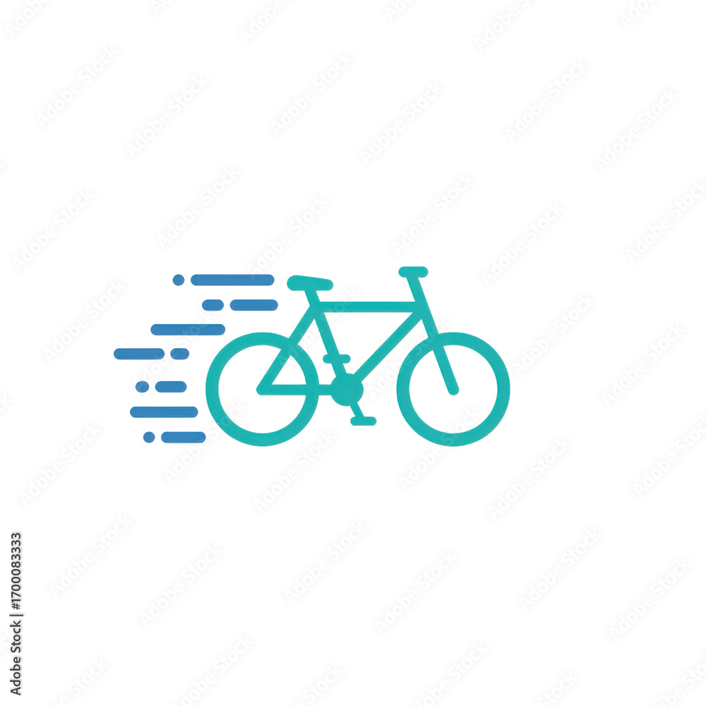 Fototapeta premium Fast Bicycle Teal and Blue Icon on White Background