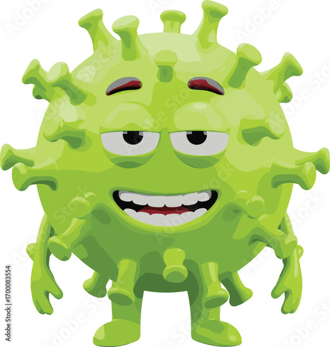 Cartoon virus with mischievous face and spike structure—ideal for health education, virology themes, and humorous science illustrations.
