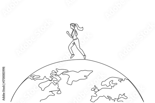 One line drawing of a man running above the globe for Global Running Day, designed in sport concept style to reflect strength, motion, and worldwide fitness celebration.