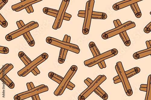 Background with cinnamon sticks, pattern, spice, aroma.