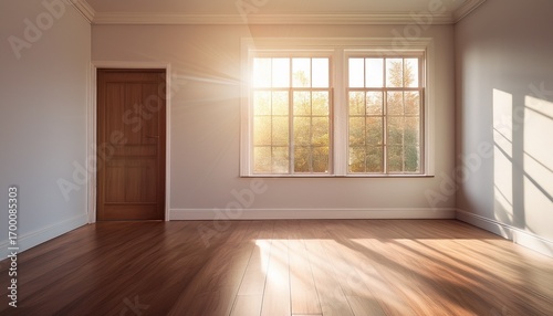 Wallpaper Mural empty room with sunlight streaming through a window and door ideal for interior design presentations or real estate marketing Torontodigital.ca