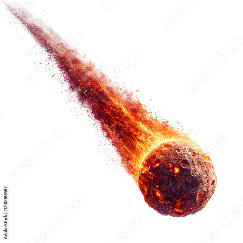 A bright meteoroid streaks through the dark sky, creating a spectacular display of light and color
