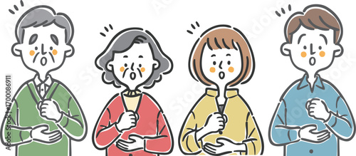 納得理解する家族二世代　上半身　ベクター
