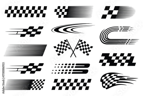 Racing Stripes Vector Illustrations – Checkered Flag Elements, Speed Lines, Car Decals, Motorsport Graphics, Vehicle Illustration, Racing Track Design, Race Banner, Racing Symbols, Racing Stickers, Tr