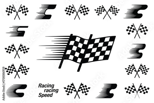 Racing Stripes & Checkered Flag Elements Vector Set – Speed Lines, Car Decals, Motorsport Graphics, Racing Track Design, Vehicle Illustration, Race Banner, Racing Symbols, Racing Stickers, Track Decor