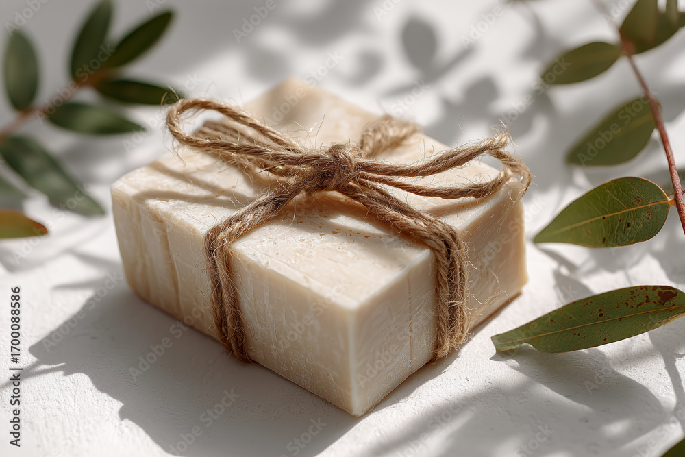 © Denis - Organic bar of homemade soap tied with twine. Natural environmentally friendly hygiene.
