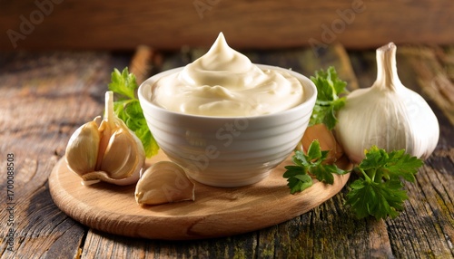 homemade aioli or allioli garlic sauce