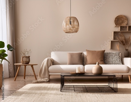 minimalist beige living room