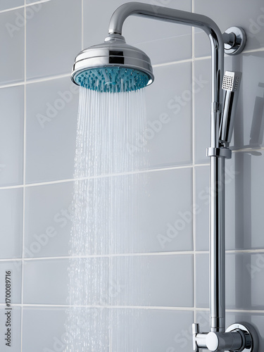 Bathroom shower head spraying water