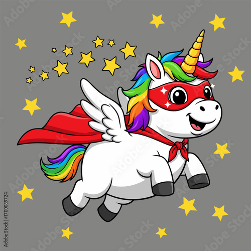 Superhero Unicorn A Magical and Heroic Illustration Soaring Through the Night Sky With Stars