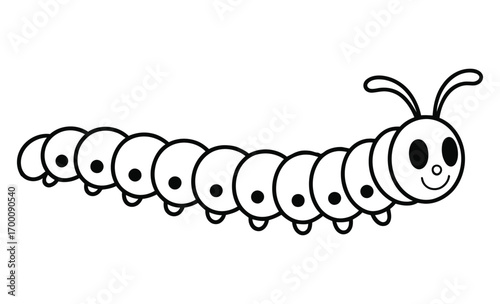 Cute cartoon caterpillar illustration with a happy face and segmented body