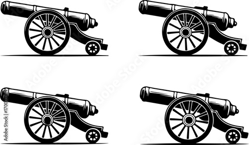 Cannon SVG Bundle | Vintage Artillery Silhouette Cut Files