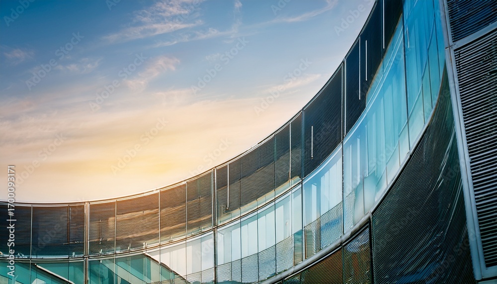 Fototapeta premium spider glazing system curtain wall in curve frame less glass facades modern office building tempered laminated glasses wall curtain wall abstract concept for architecture background