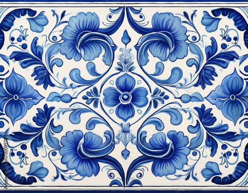 delft blue dutch seamless pattern floral blue seamless pattern vintage dutch tile decor ai generative