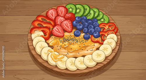 Deliciously Healthy Breakfast Bowl Overflowing With Fresh Fruits and Seeds Overhead View