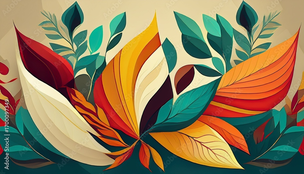 abstract geometric art with foliage abstract geometric art with foliage