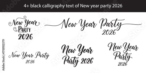 Elegant New Year Party 2026 Calligraphy Designs Black Ink Festive Celebration, Joyful Typography, Holiday Greetings