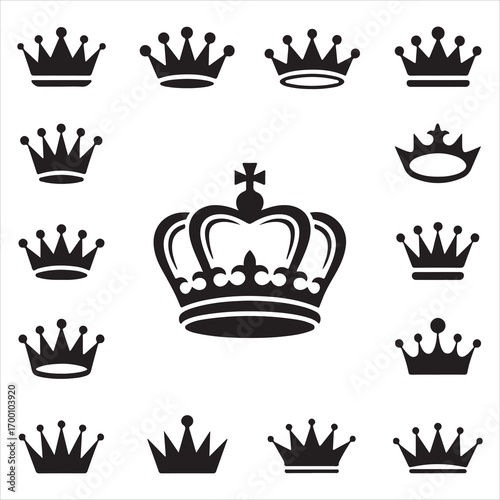 Crown icons vector set with royal and vintage designs