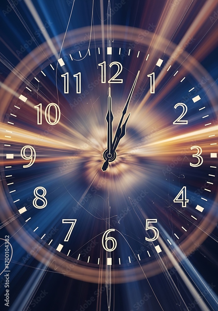 Fototapeta premium Abstract clock with blurred light trails symbolizing passing time