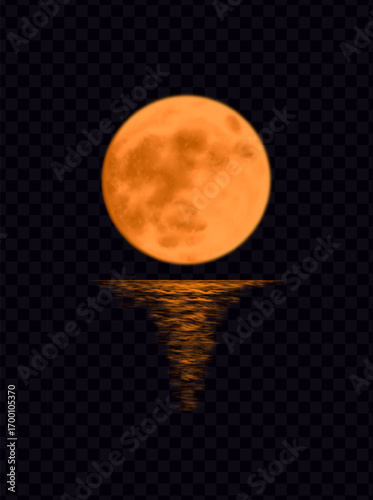 Moonlight, moon and moon path on the sea on a transparent background. Vector illustration.