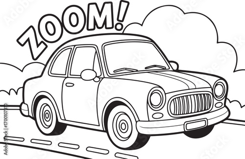 Retro Convertible Vehicle Outline – Coloring Book Illustration