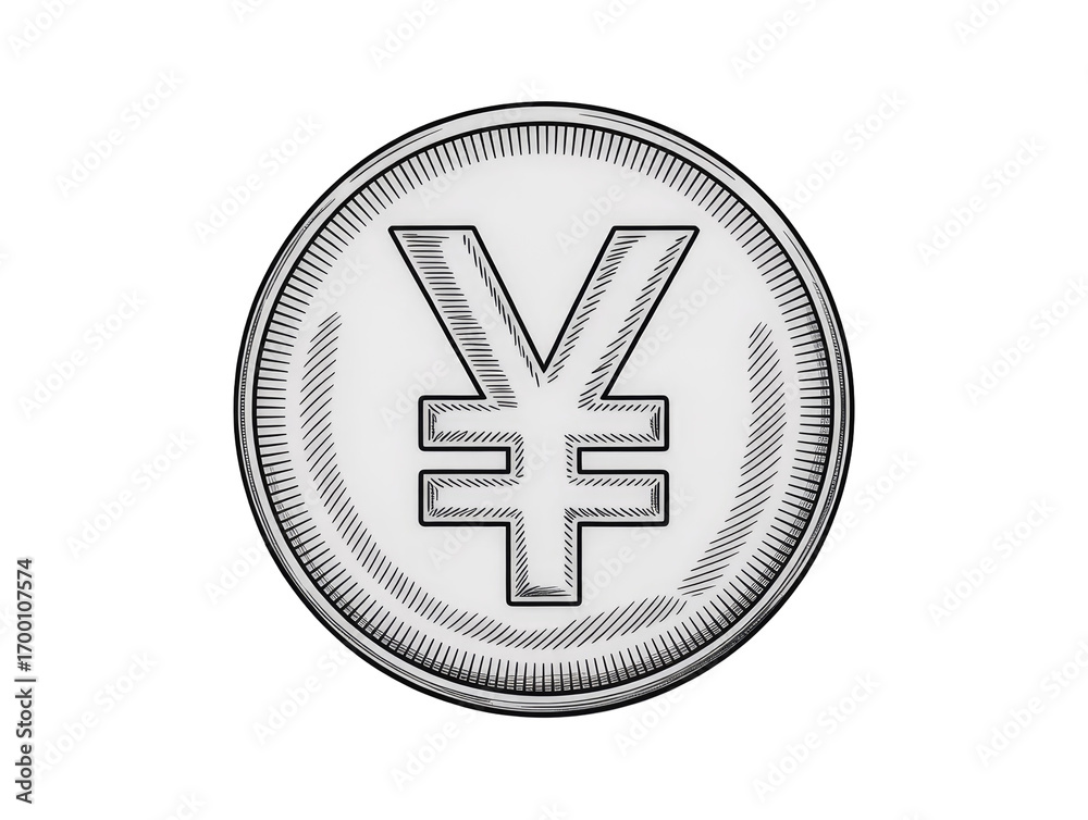 Obraz premium Monochrome illustration of a silver coin with a Yen symbol icon isolated on white transparent background png jpg business people clipping path cutout 2025 2026 4k full hd poster banner label download
