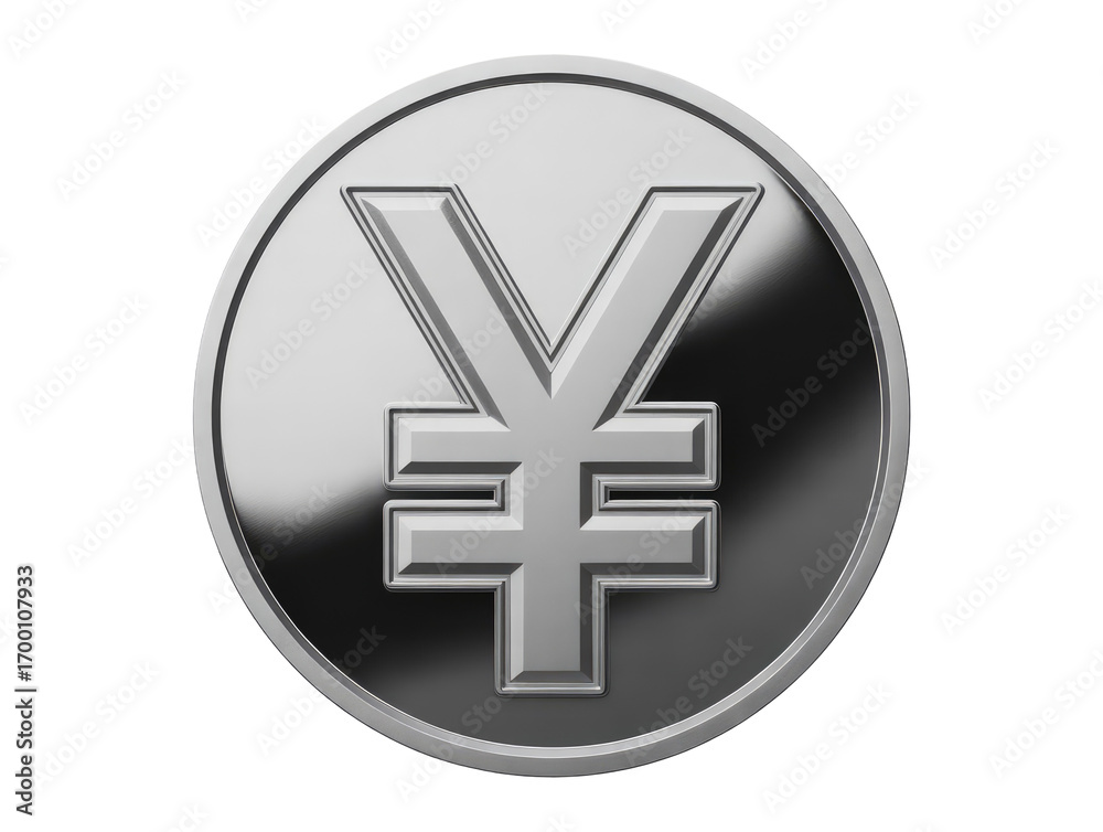 Obraz premium Silver Yen Currency Symbol Coin Isolated on Black icon isolated on white transparent background png jpg business people clipping path cutout 2025 2026 4k full hd poster banner label download