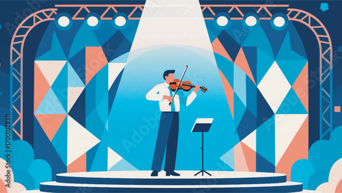 illustration of a man playing the violin on stage vector design template