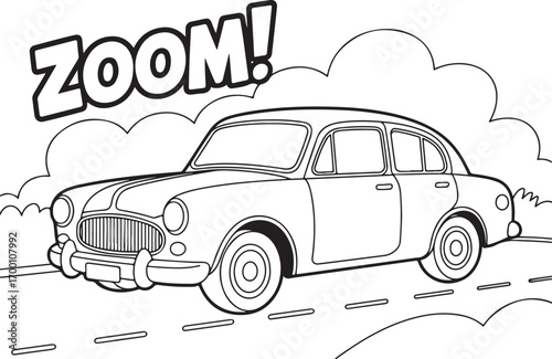 Retro Convertible Vehicle Outline – Coloring Book Illustration