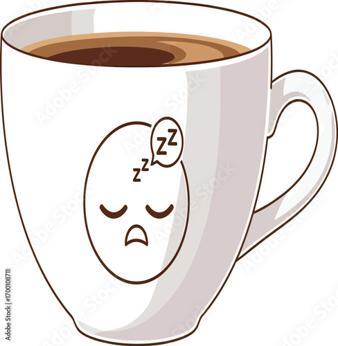 vector, illustration, a cup with coffee and a cute icon sleeping, poster, background