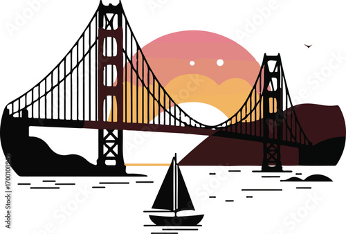Golden Gate Silhouette Serenity A San Francisco Landmark at Sunset with Sailboat View