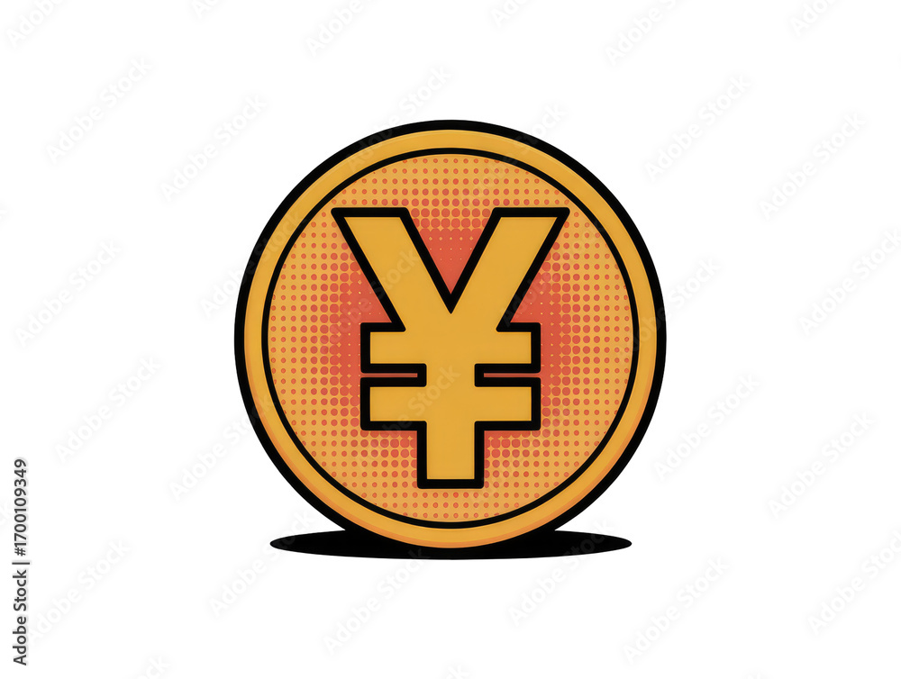 Obraz premium Yellow Yen Symbol Coin Icon with Orange Dot Pattern on icon isolated on white transparent background png jpg business people clipping path cutout 2025 2026 4k full hd poster banner label download
