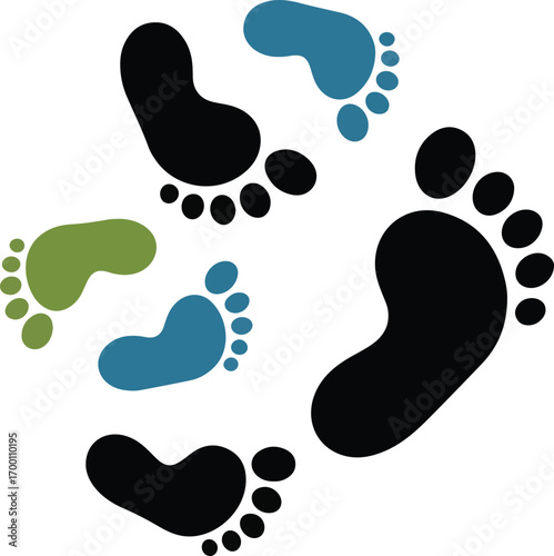 Footprints on Transparent Backdrop A Colorful Array of Footprints on a Clear Background
