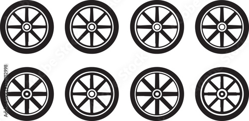 Antique Wheel Vector Illustration Set for Historical and Mechanical Designs