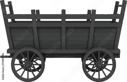 Detailed Illustration of a Classic Wooden Wagon with Wheels and Frame Structure