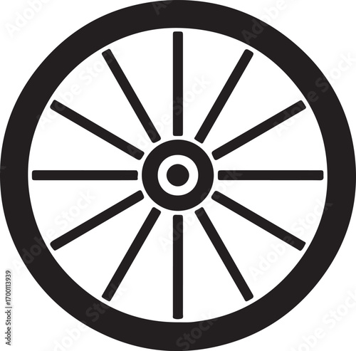 Simple Black and White Illustration of a Classic Cart Wheel with Spokes