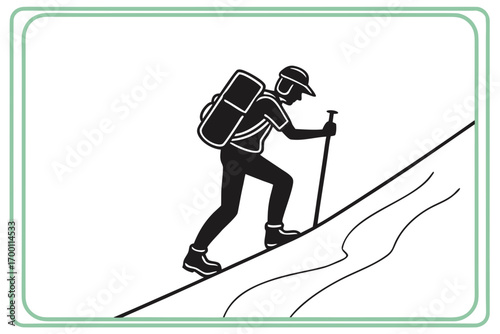 Silhouette of a hiker ascending a steep mountain trail