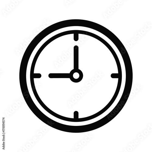 Clock icon showing nine oclock, isolated on white background, perfect for time management, scheduling, or reminder concepts with a clean and simple design