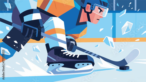 illustration of an ice hockey player in action vector design template