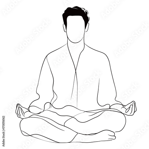 A person sits cross-legged in a meditative pose, embodying calmness and serenity. The minimalist design emphasizes inner peace and mindfulness.