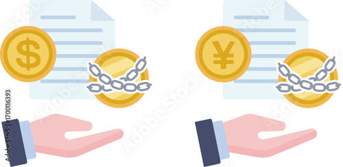 日本円とドルの現金担保のイラスト