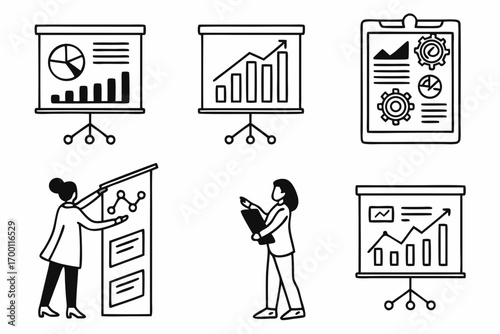 Business presentation and data analysis icons