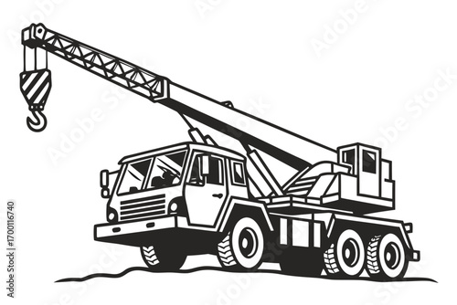 Illustration of a mobile crane truck with extended boom and hook