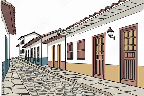 Charming cobblestone street lined with traditional buildings