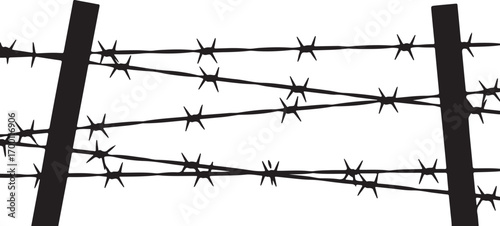 Barbed Wire Fence Silhouette Vector Illustration for Security and Boundary Themes