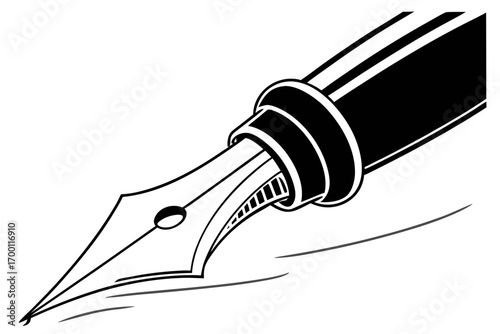 Classic fountain pen nib writing with ink strokes