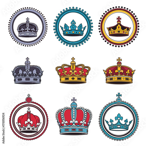 Collection of royal crowns illustrating regal authority and royal symbolism across different cultures and historical periods