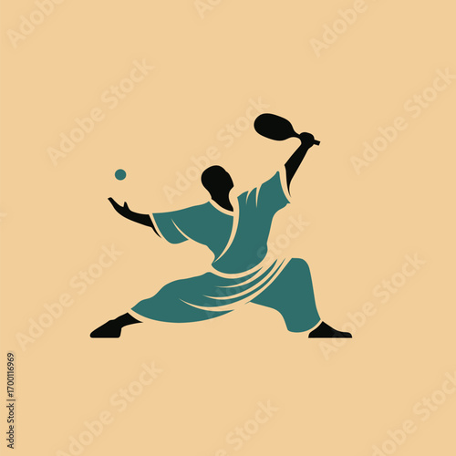 A player in traditional attire executes a dynamic swing with a paddle while preparing to hit a ball. The bright, sunny setting enhances the atmosphere of competition and skill.