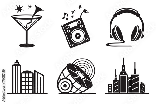 Collection of music and city icons