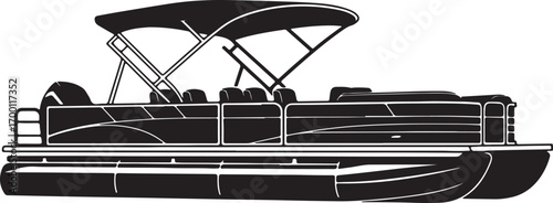 Pontoon Boat Silhouette Vector Illustration for Recreational and Nautical Themes
